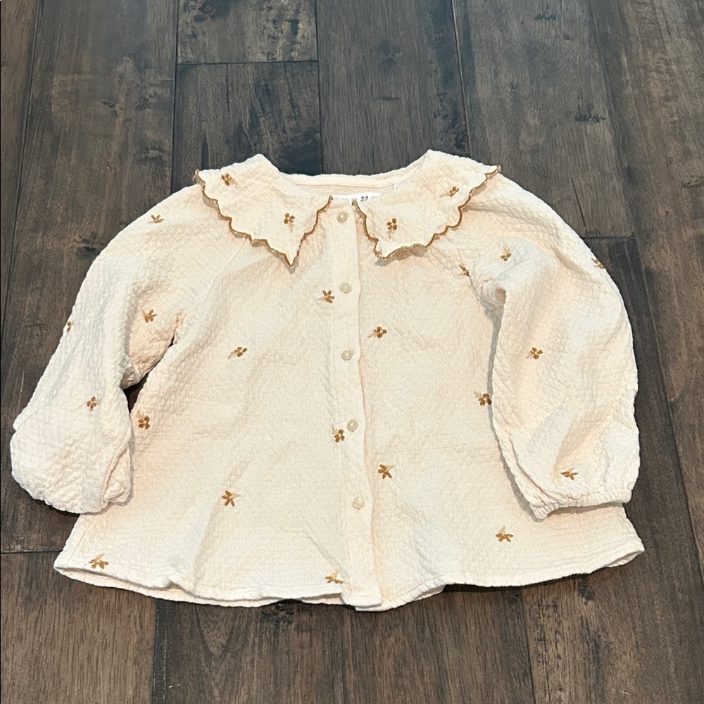 Zara Cream Blouse with Gold Floral Embroidery